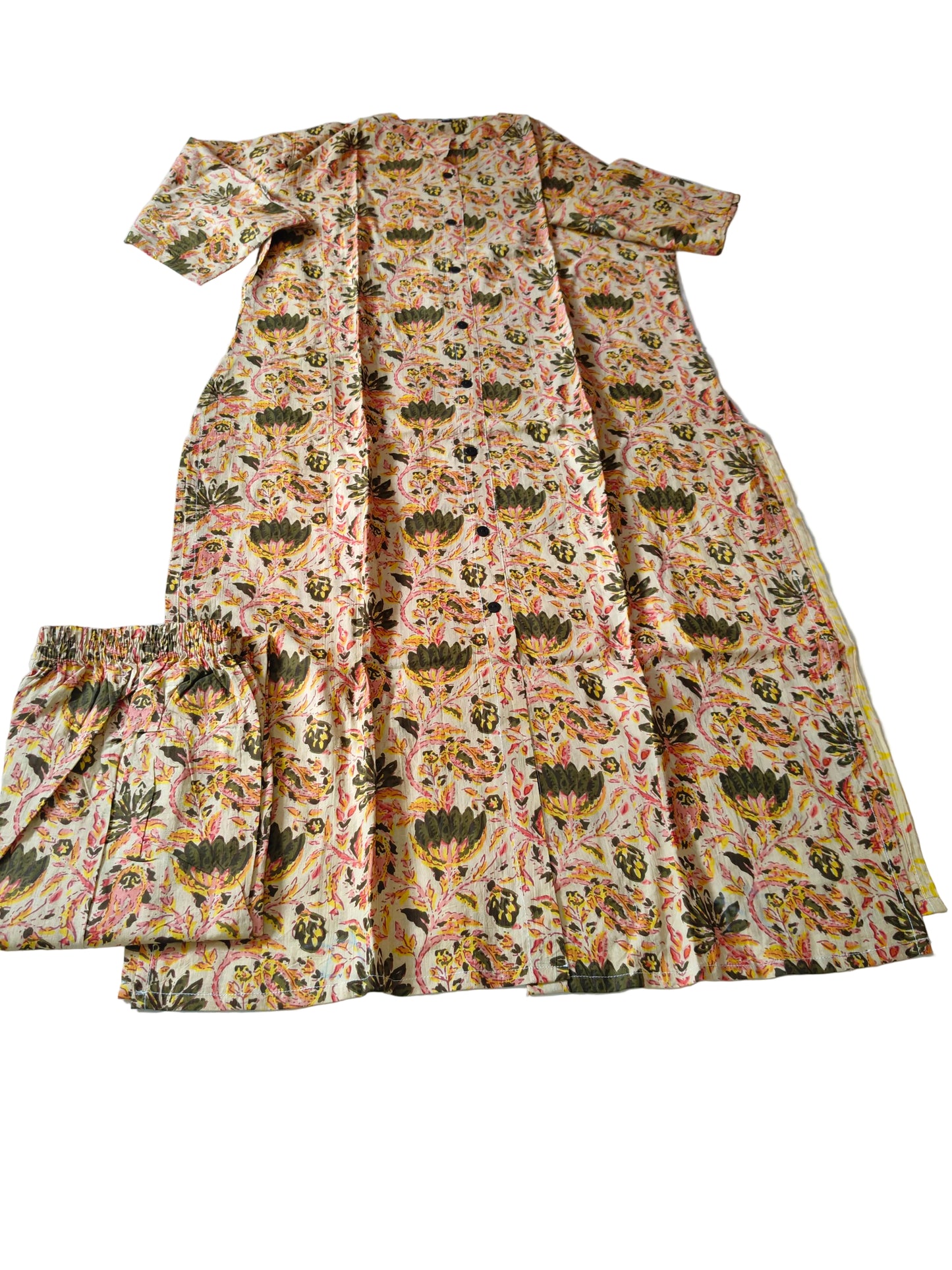 Cream Base Floral Kurta set