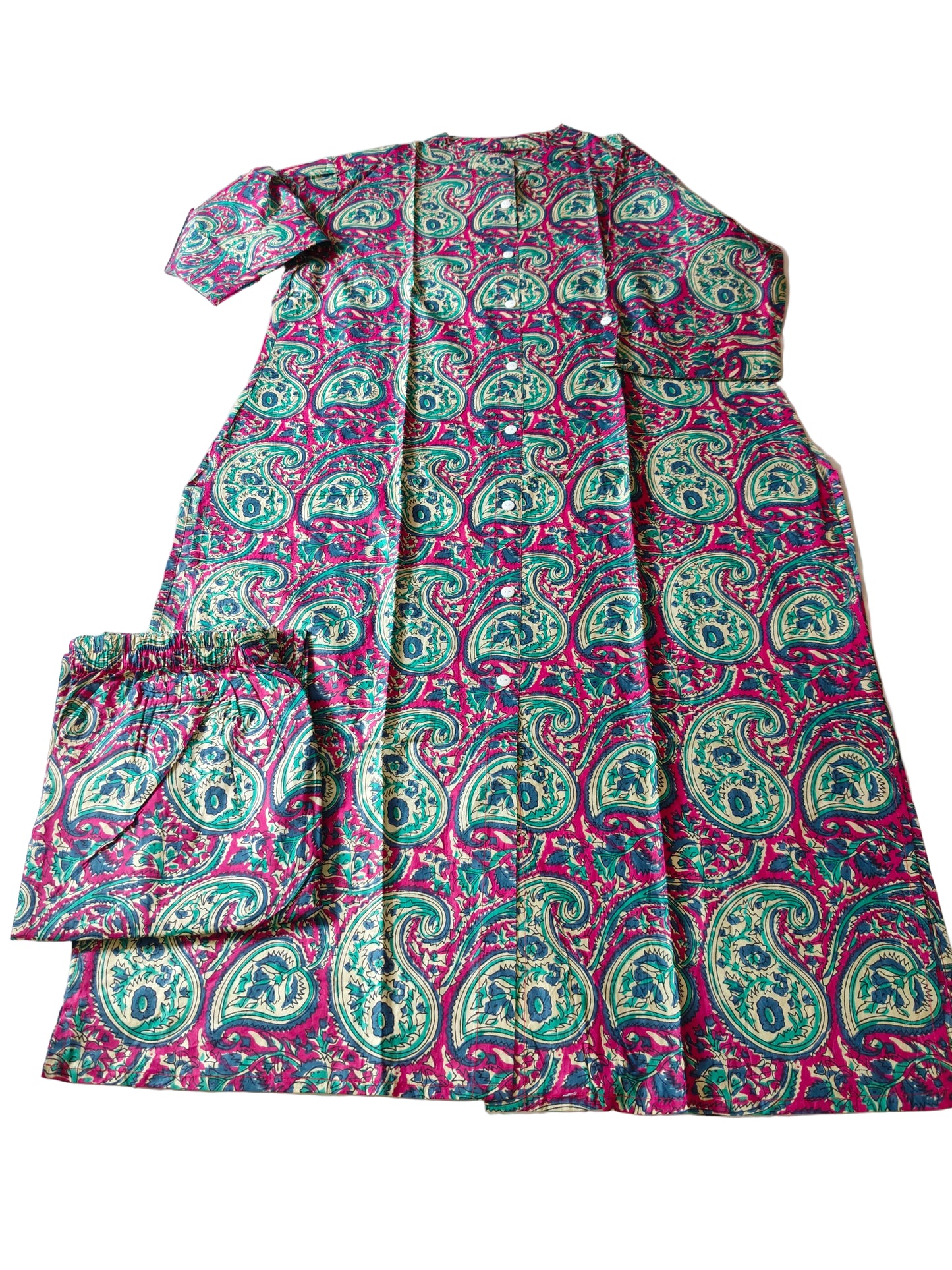Rani Pink with teel Green Kurta set