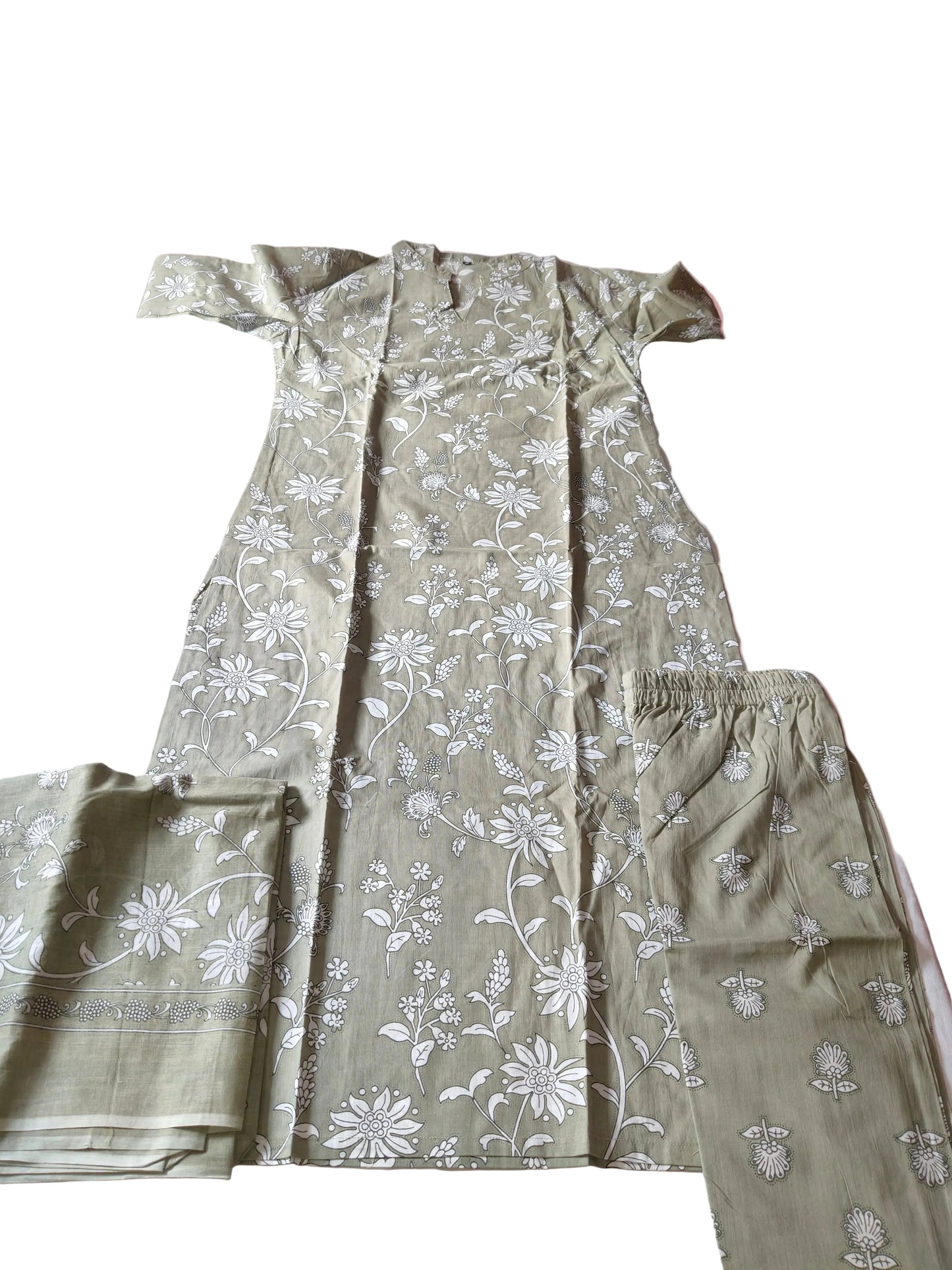 Sage Green Kurta-Bottom-Dupatta set