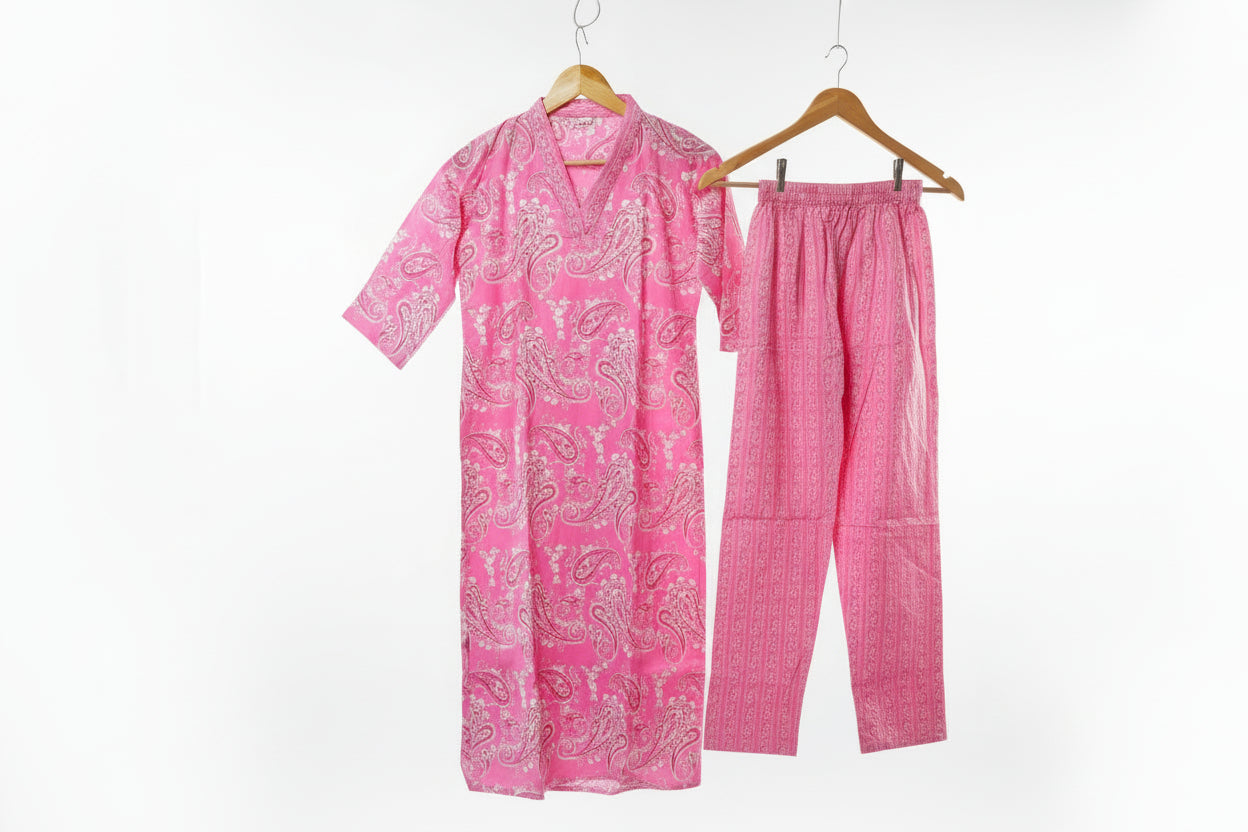 Pink Cotton Kurta Set