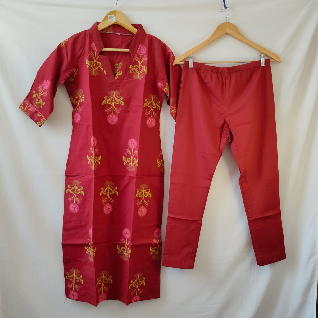 Maroon Cotton Kurta Set