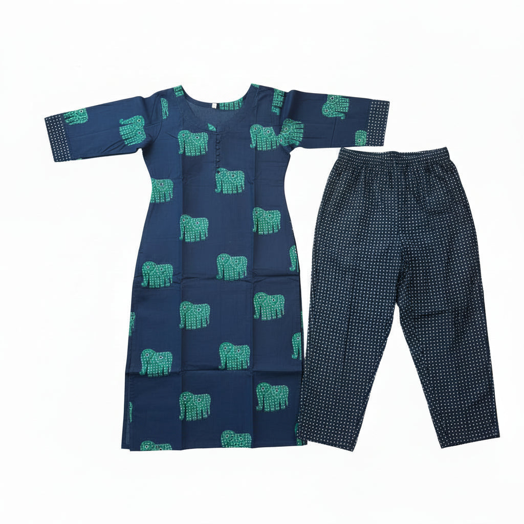 Blue Elephant Kurta Set