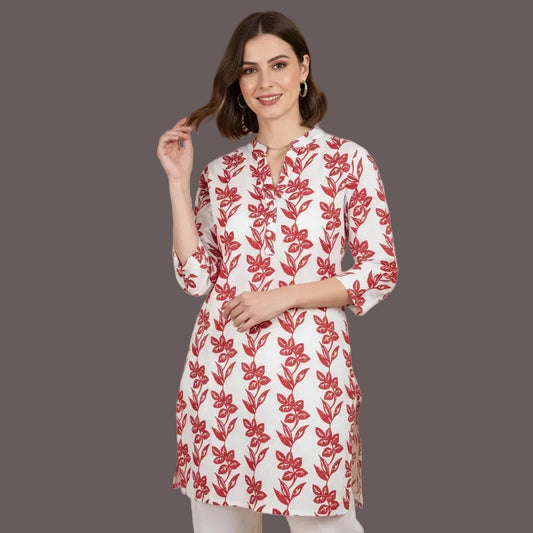 White floral short kurti