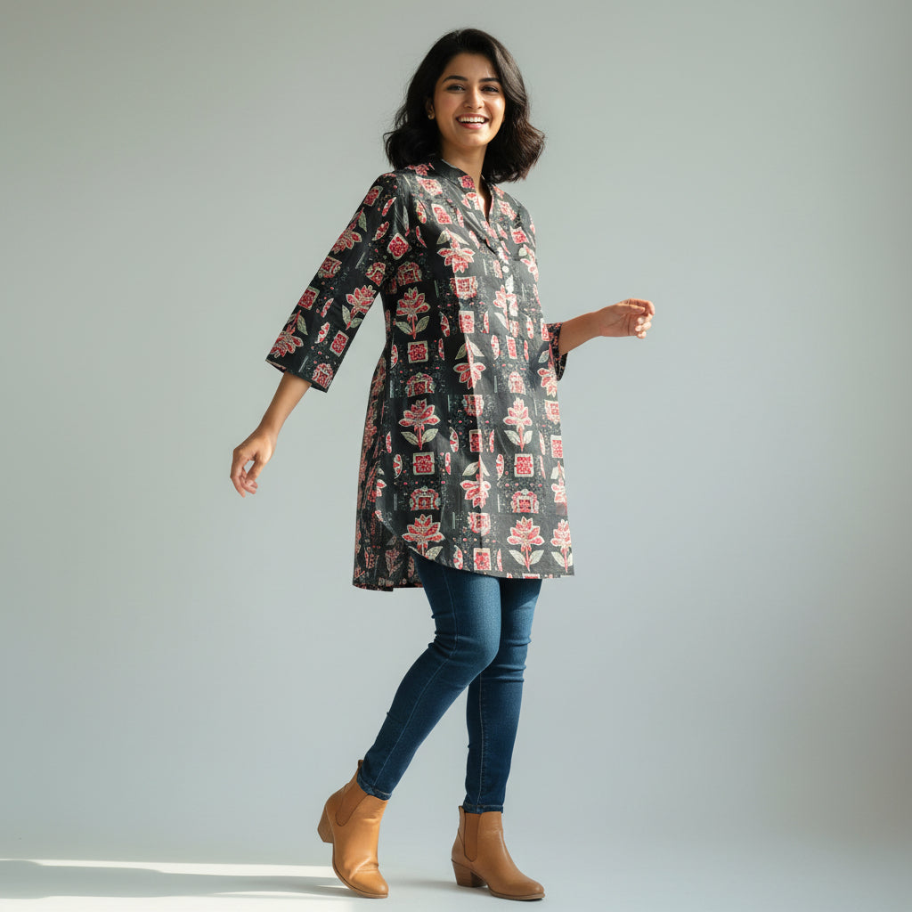 Black Floral short kurti
