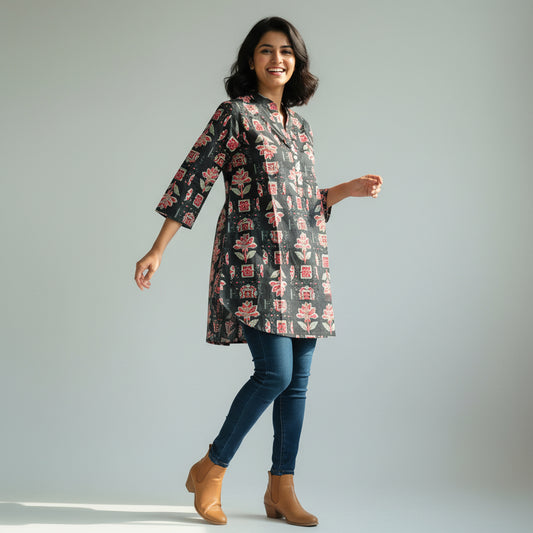 Black Floral short kurti