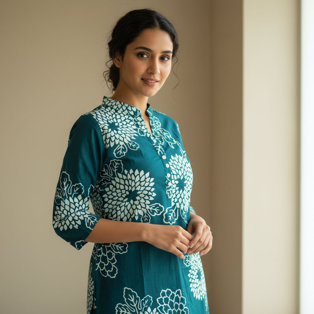 Green Floral Short kurti