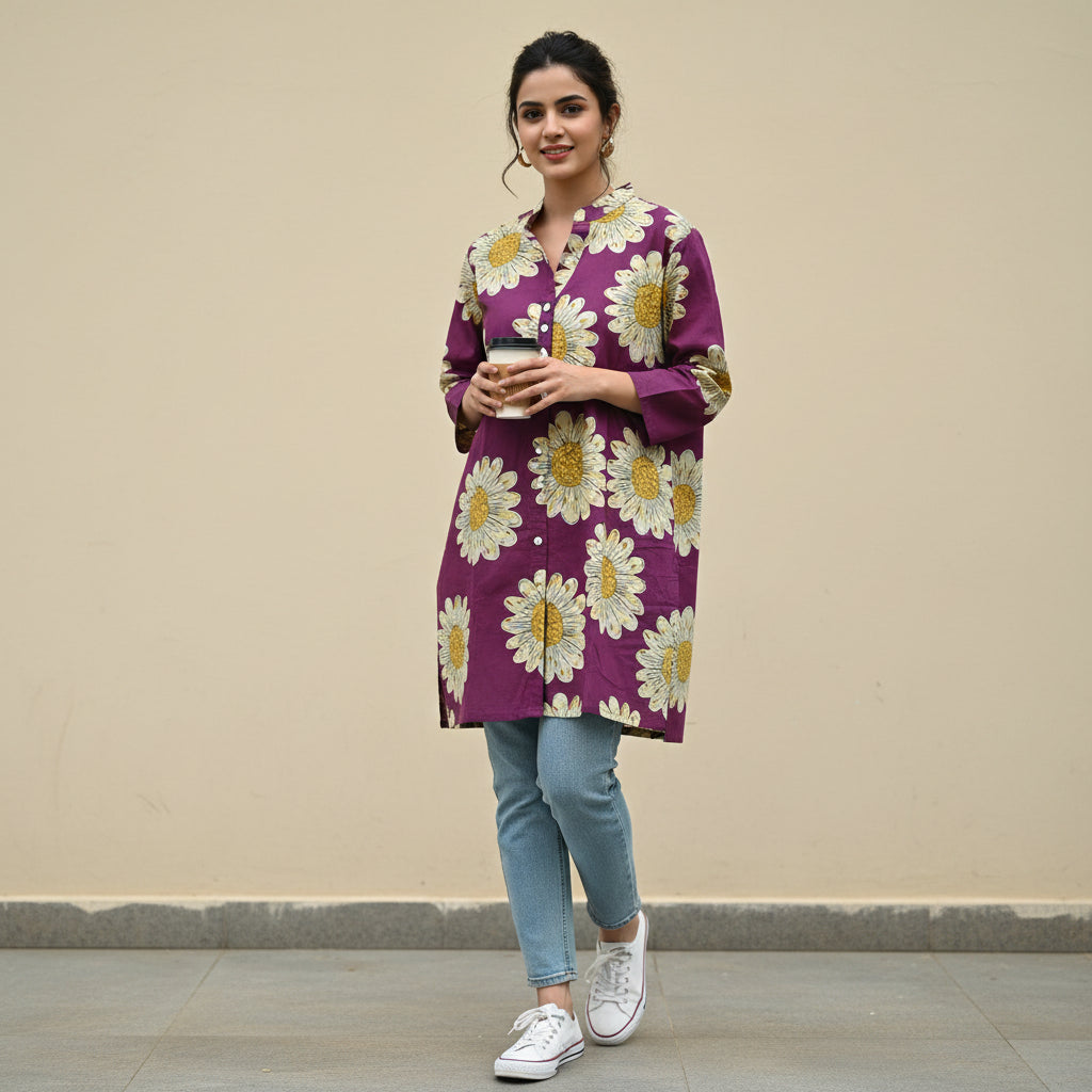Maroon Floral Short kurti