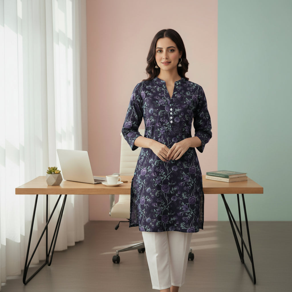 Purple Floral Short kurti
