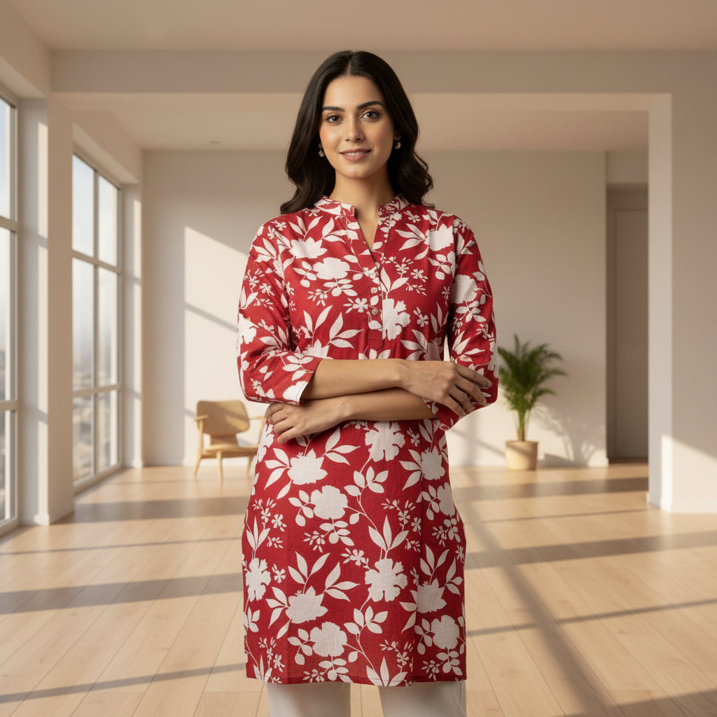 Red Floral short kurti