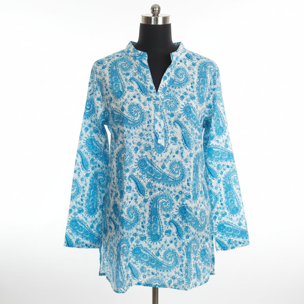 sky blue floral short kurti