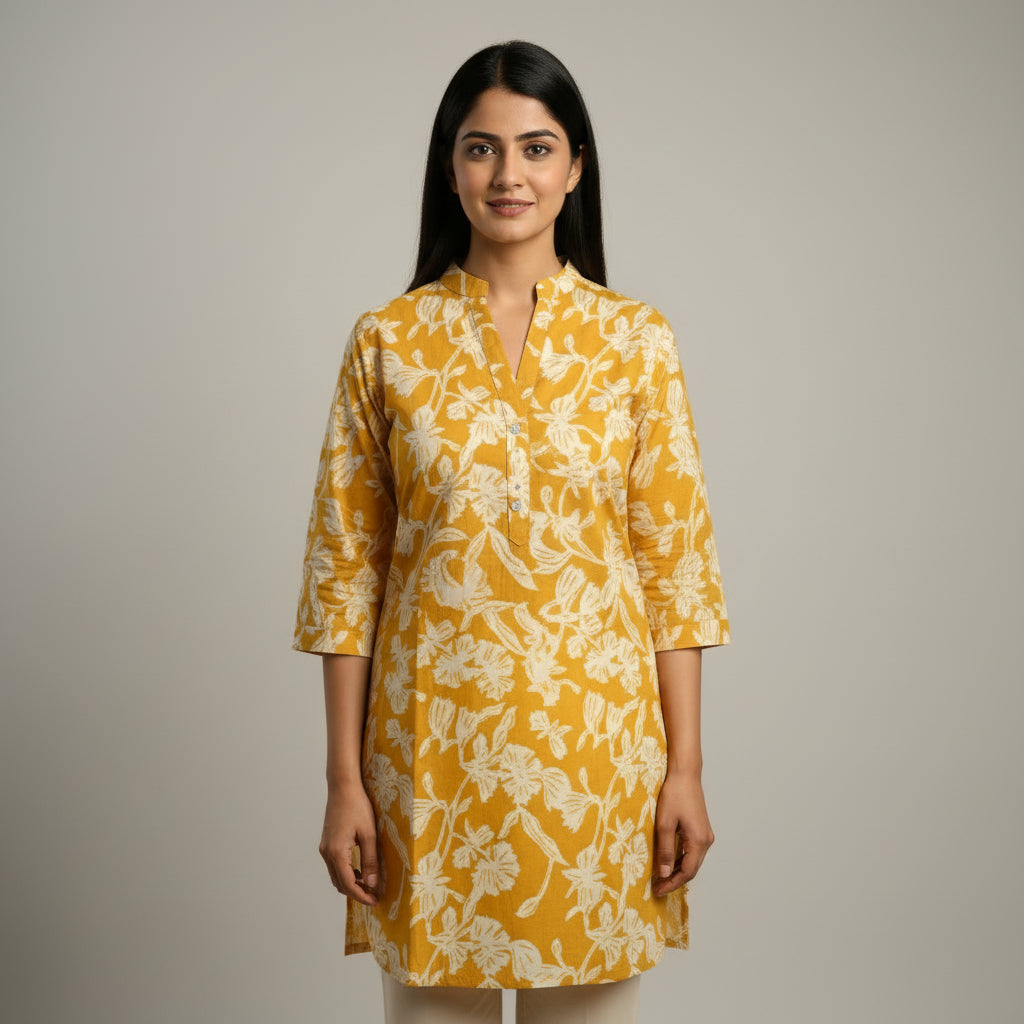 Mustard Floral Short kurti