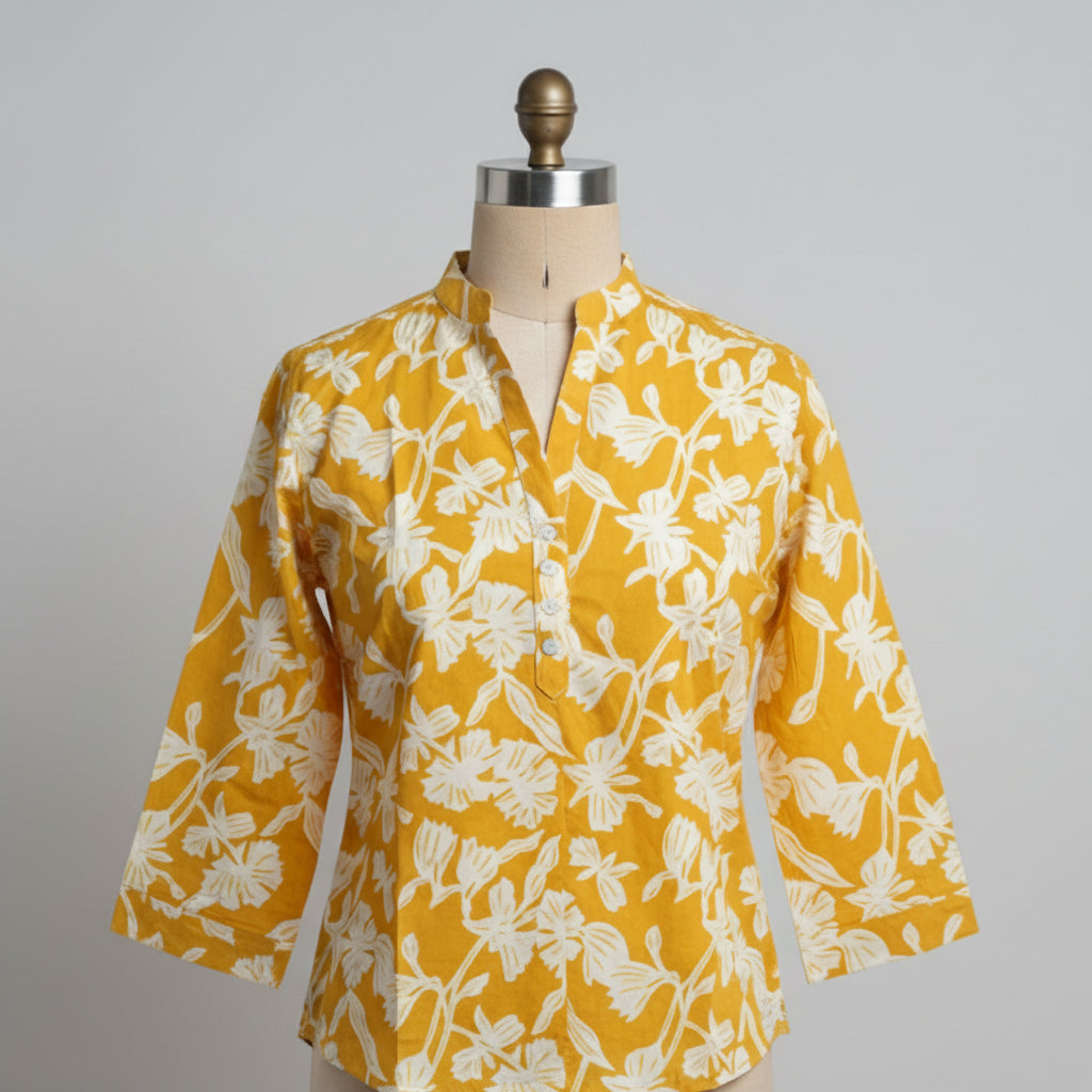 Mustard Floral Short kurti