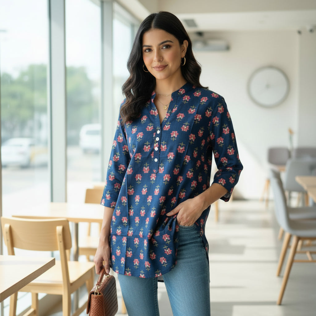 Navy blue Floral Short kurti