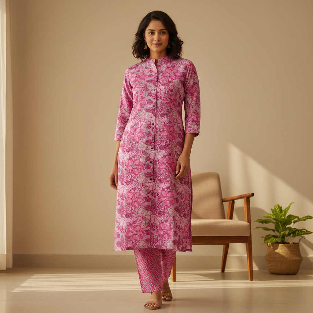 Pink Floral Kurta set