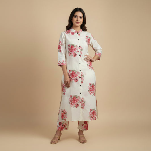 Cream Floral Kurta set