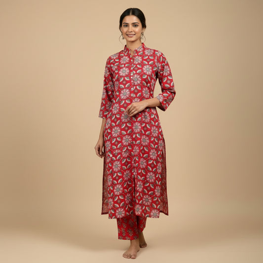 Red Floral Kurta set