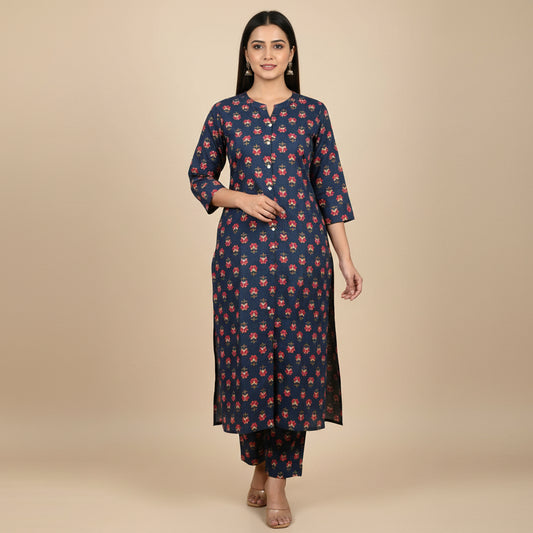 Navy Blue  Small  Floral Kurta set