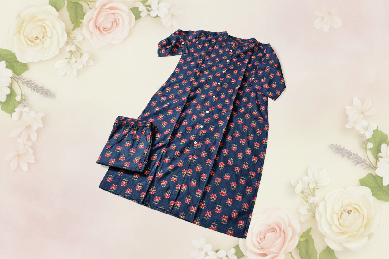 Navy Blue  Small  Floral Kurta set