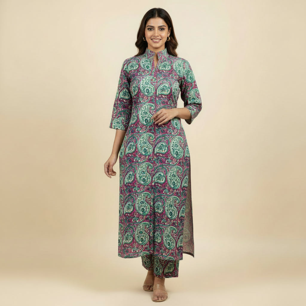 Rani Pink with teel Green  Kurta set