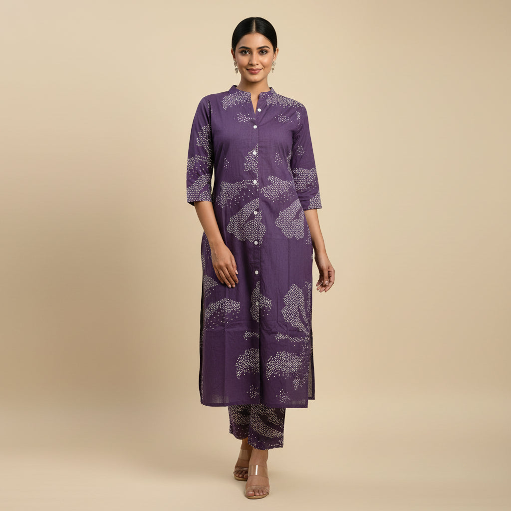 Purple Dotted Kurta Set