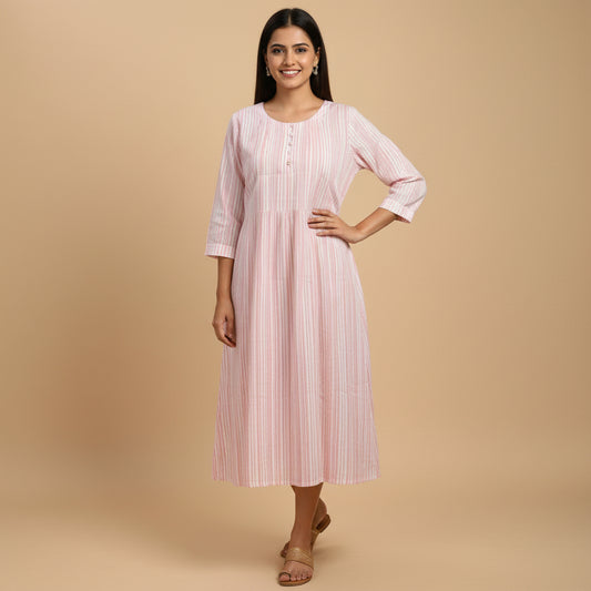 Pink  white Strips Kurti