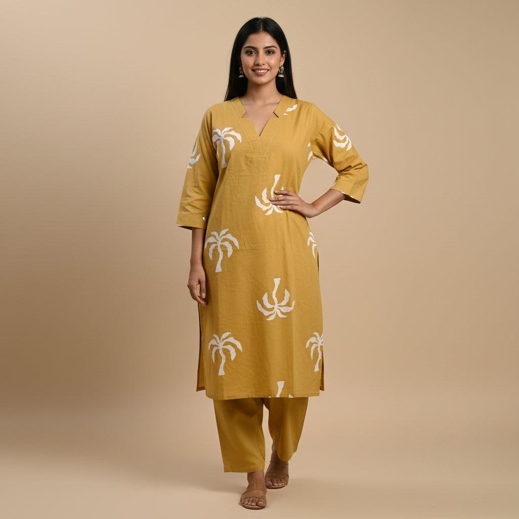 Mustard  cotton Kurta set