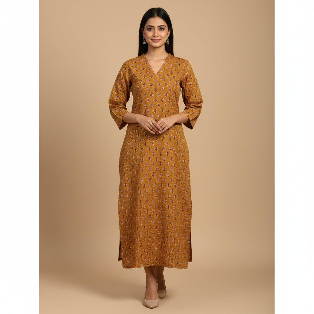 Mustard  Cotton Kurti