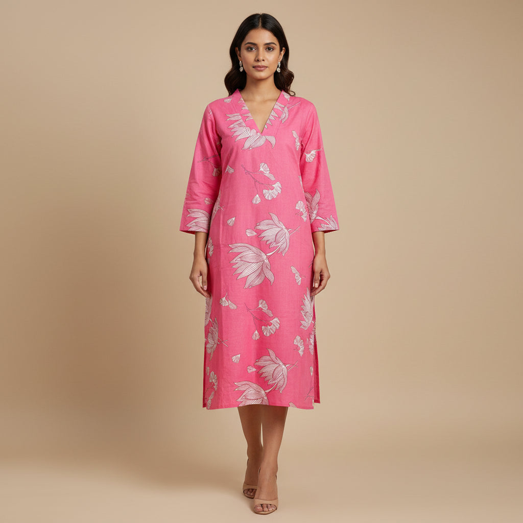 Coral Pink Cotton Kurti