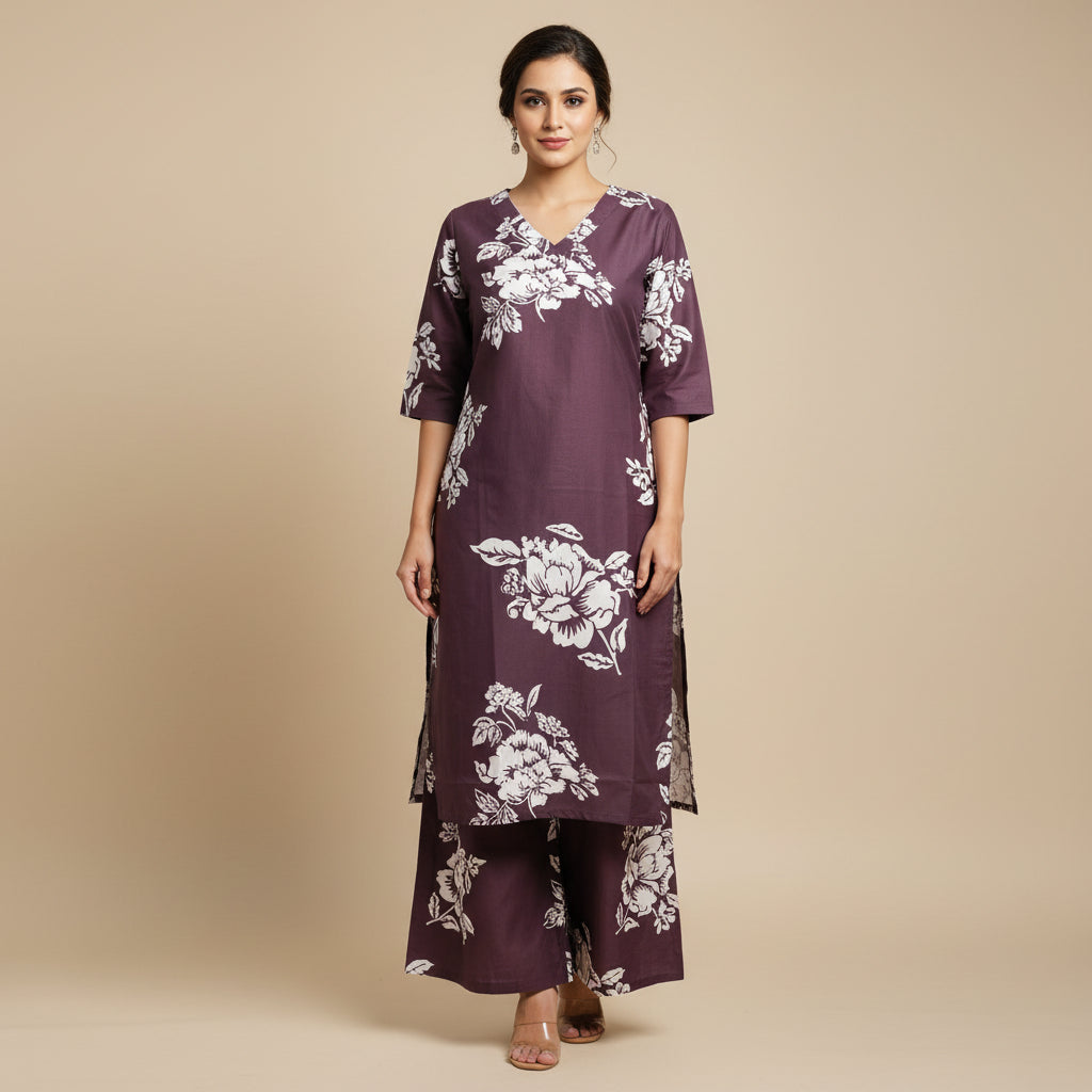 Wine Floral Resort Wear