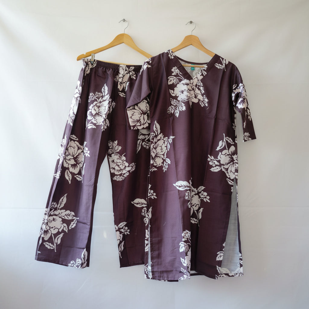 Wine Floral Resort Wear