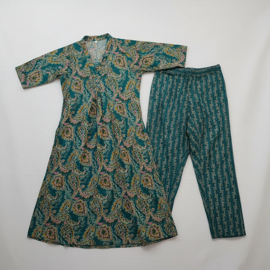 Teal Blue Mustard Kurta Set