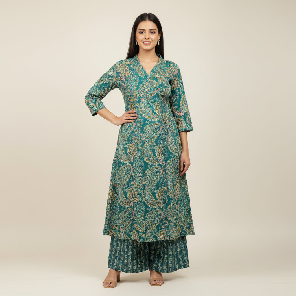 Teal Blue Mustard Kurta Set