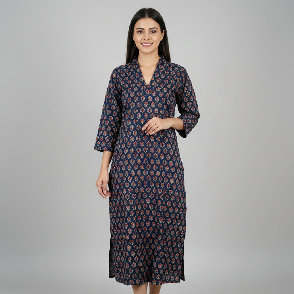 Navy Blue Cotton Kurti