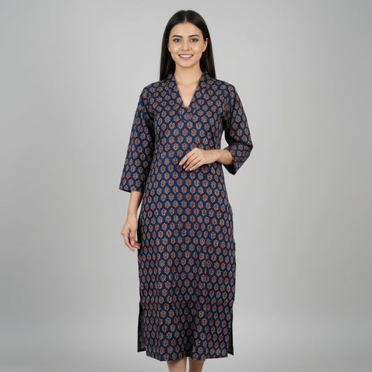 Navy Blue Cotton Kurti