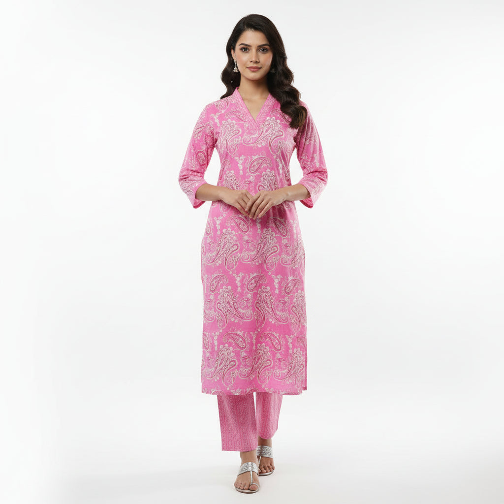 Pink Cotton Kurta Set