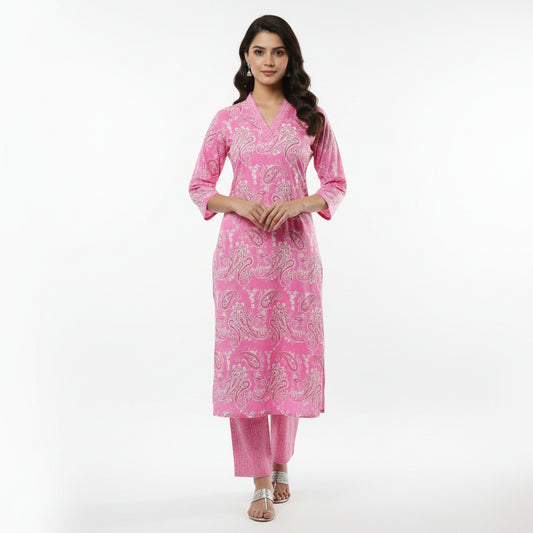 Pink Cotton Kurta Set