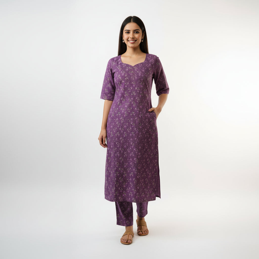 Wine Kanda Cotton Kurta Set