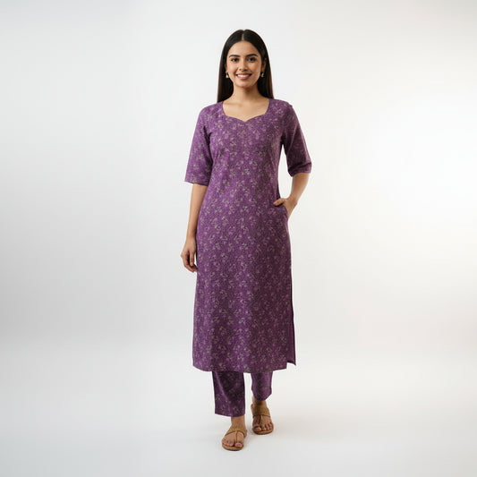 Wine Kanda Cotton Kurta Set