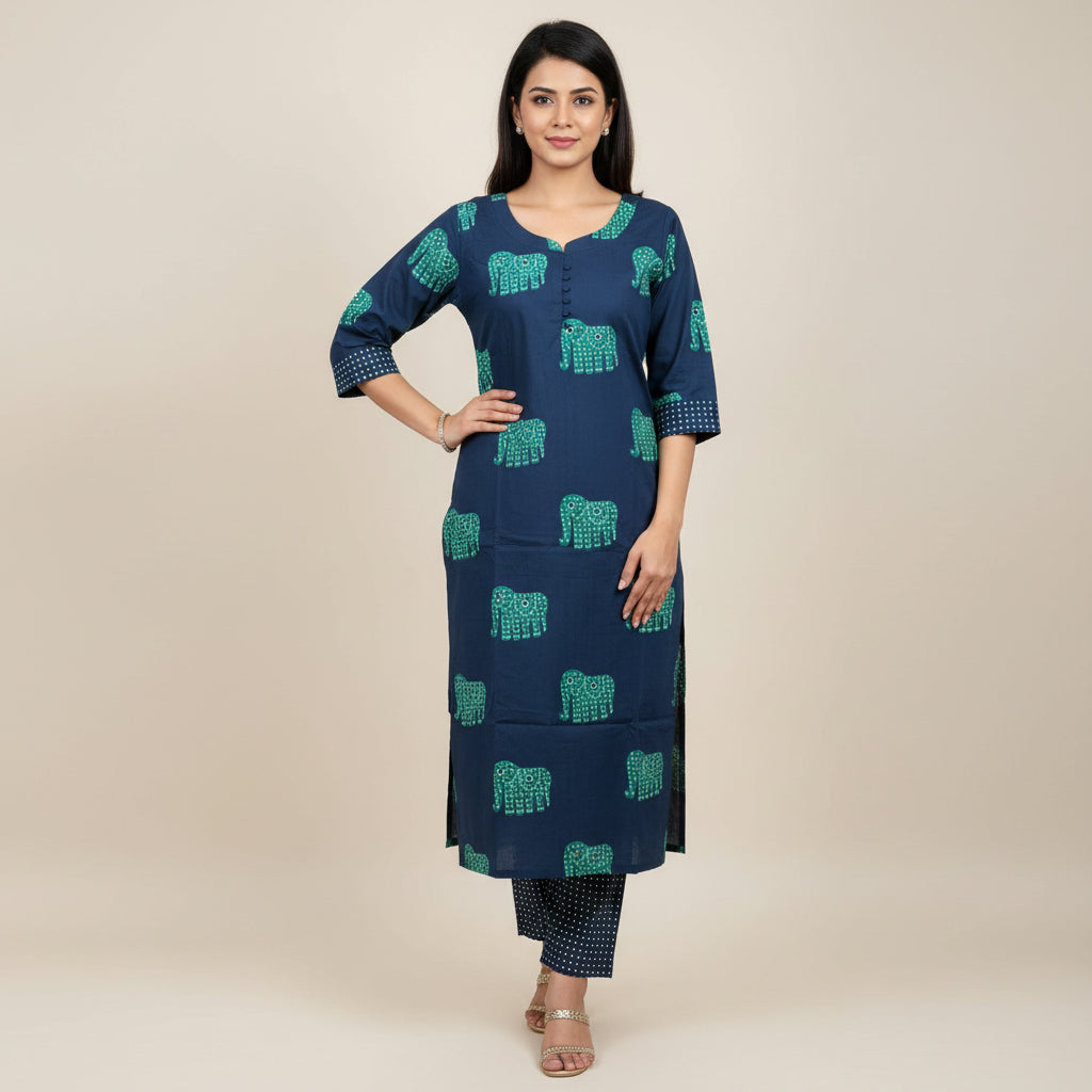 Blue Elephant Kurta Set