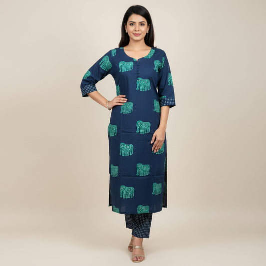Blue Elephant Kurta Set
