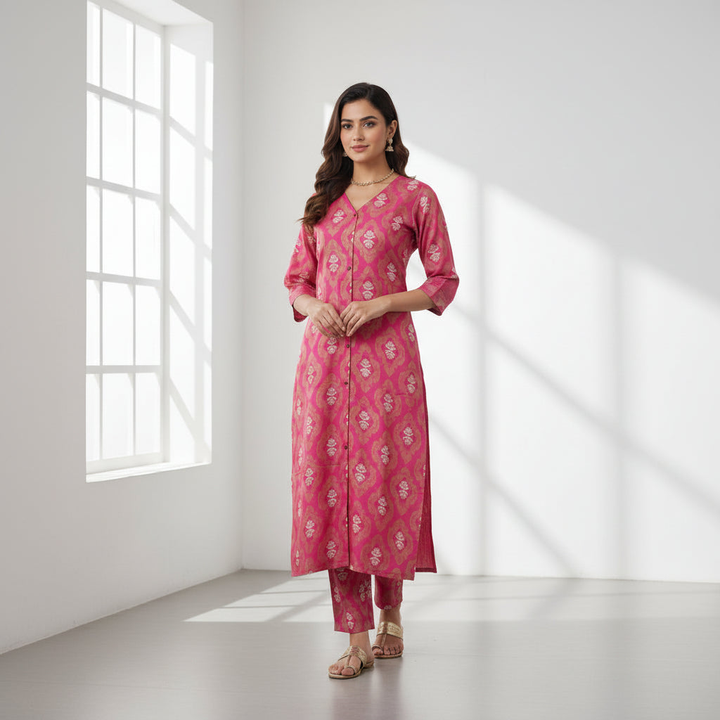 Pink Rayon Kurta Set