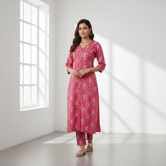 Pink Rayon Kurta Set